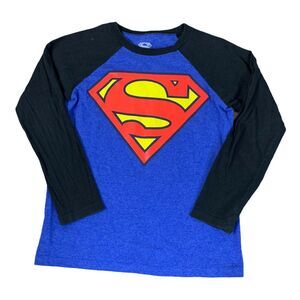 Superman Supergirl Womens Long Sleeve Shirt Size Small Pullover Raglan Blue